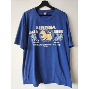 Singha Beer Shirt Mens XL Blue Thailand Lager Graphic Tee Full Moon 100% Cotton